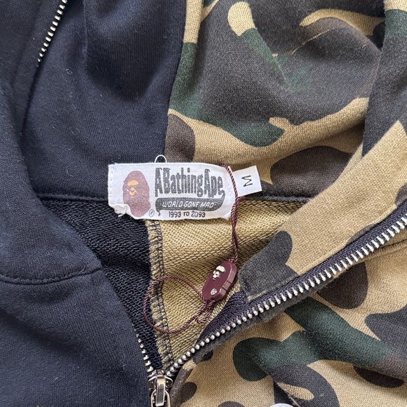 A Bathing Ape Bape Shark Gull Zip Black and Green Camo Hoodie, Men’s M - Picture 4 of 7